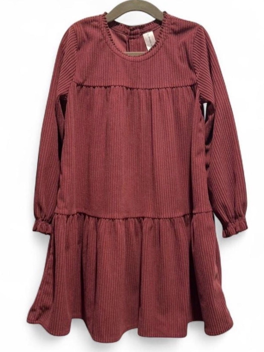 Gerber Long-Sleeve Ribbed Tiered Dress - Rust